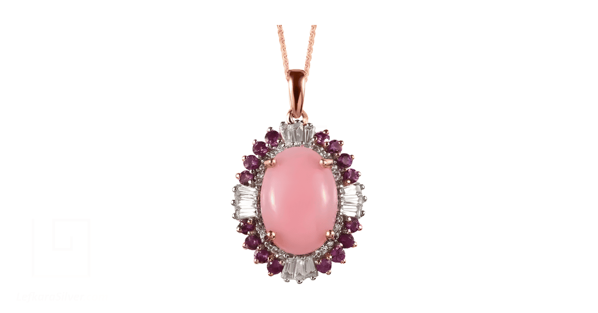 A Peruvian pink opal pendant.