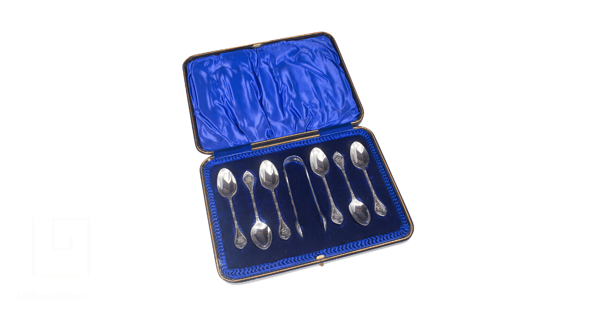 A silver spoon set. 
