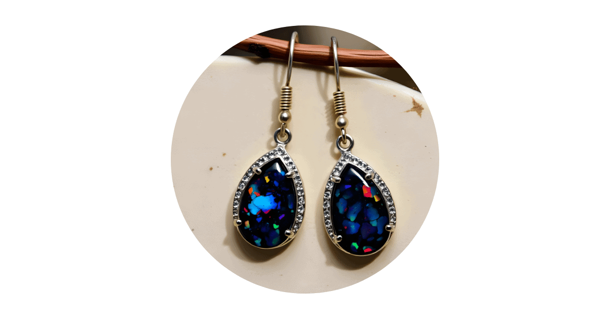 A pair of black opal earrings.