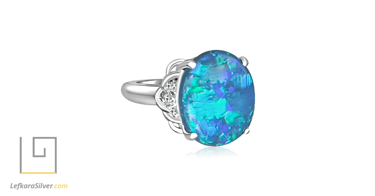 a blue opal silver ring
