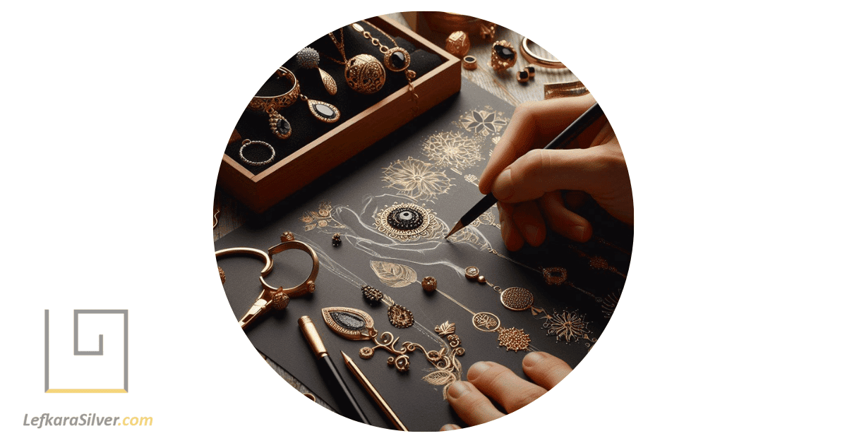 a jewelry designer sketching innovative designs for handmade gold jewelry.
