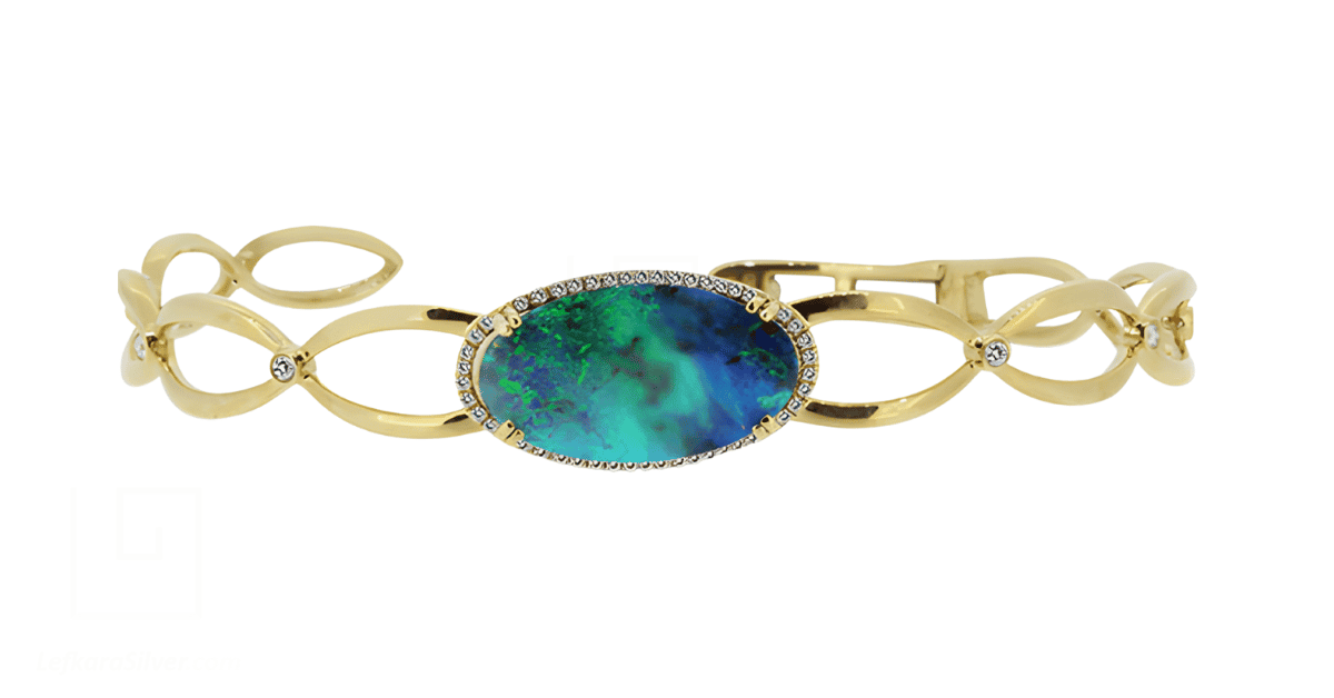 A gold Boulder opal bangle.