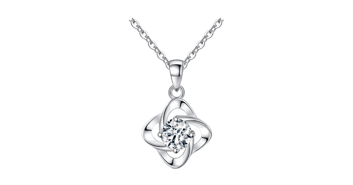 A silver necklace with a dangling silver pendant