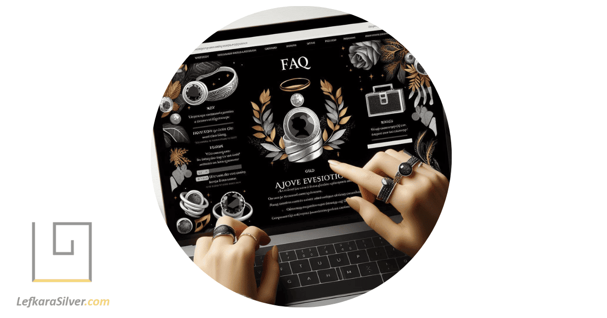 a person browsing through a FAQ section on a website dedicated to silver rings.