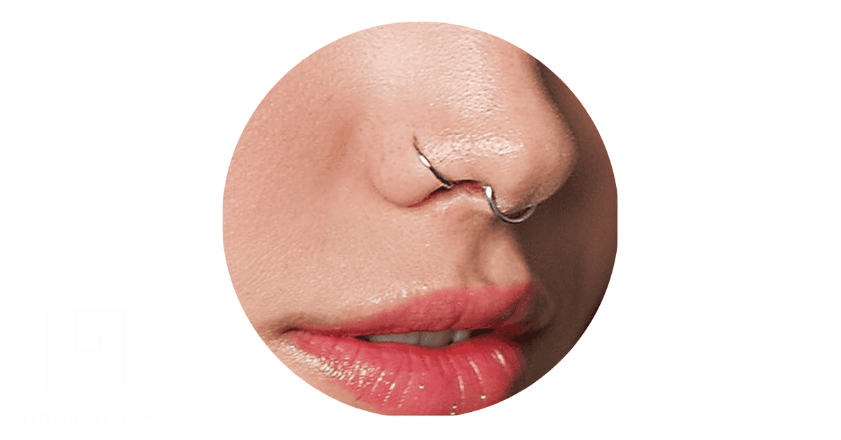 Close-up of a sterling silver nose ring