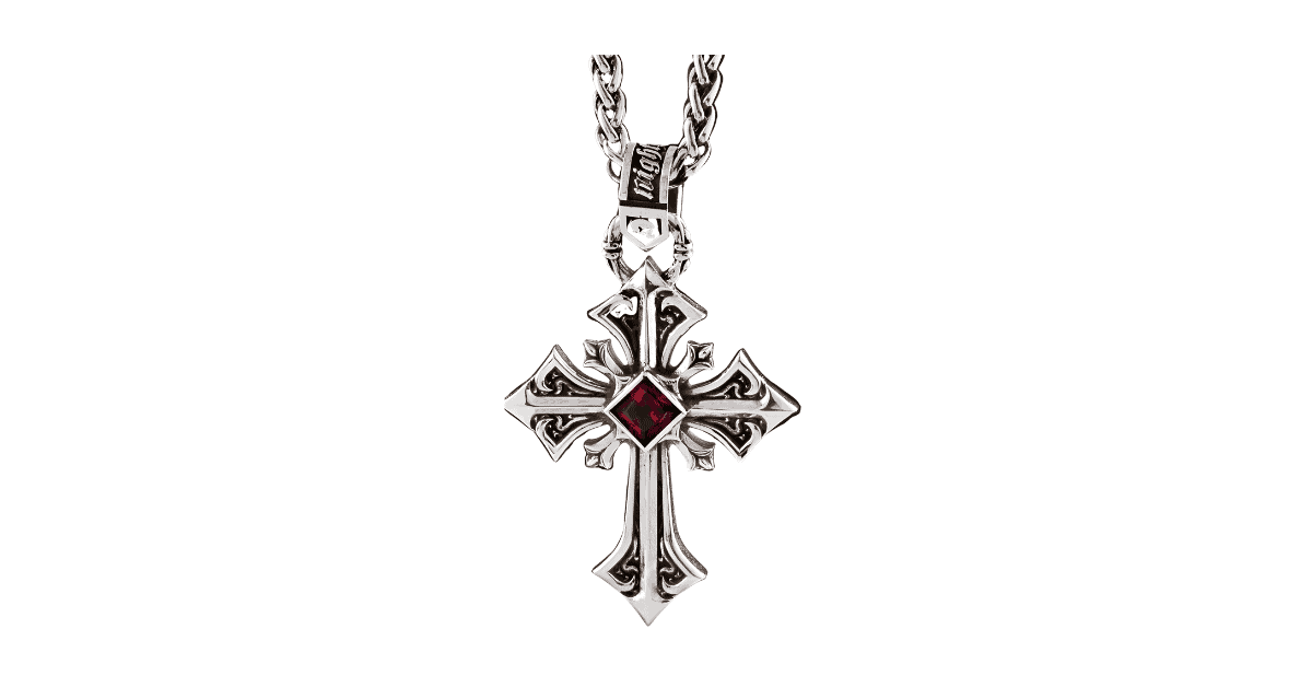 a silver cross pendant.