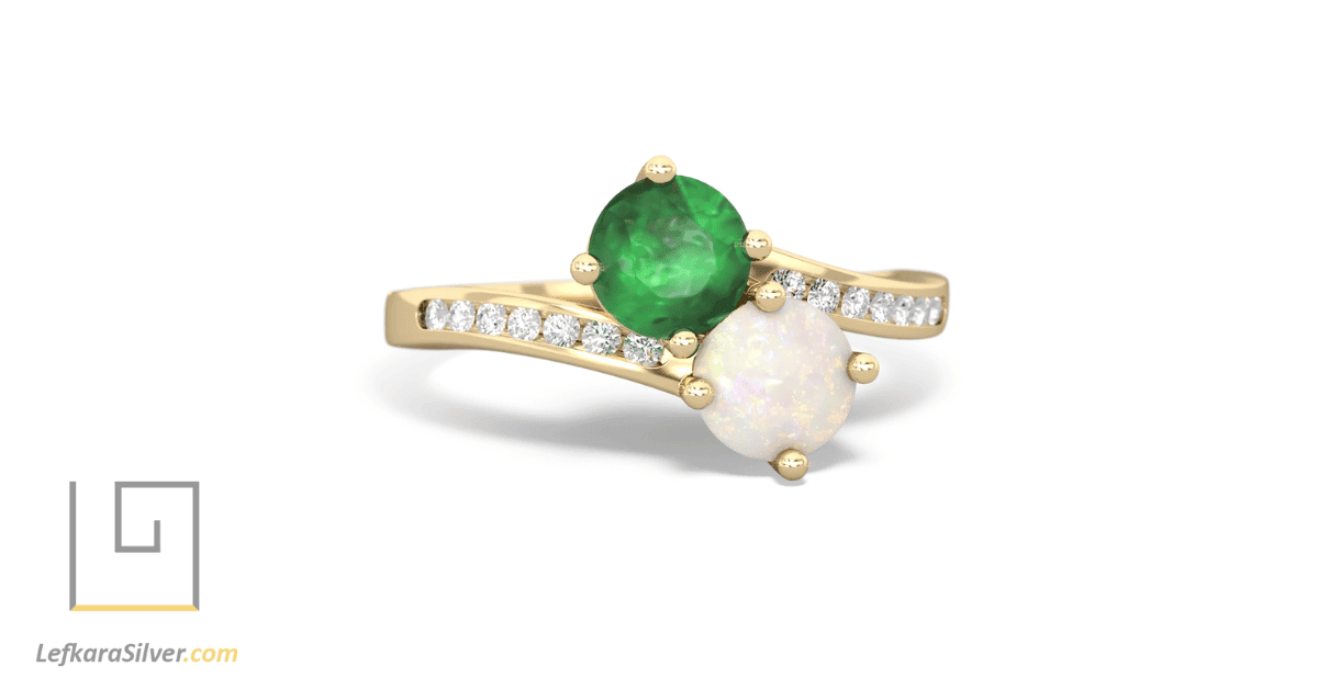 Emerald and opal ring