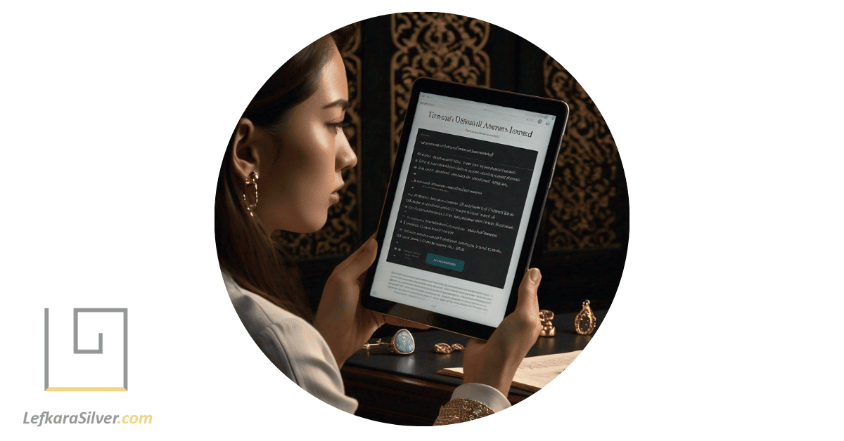 a person reading through a list of frequently asked questions about opal daith jewelry on a digital tablet.
