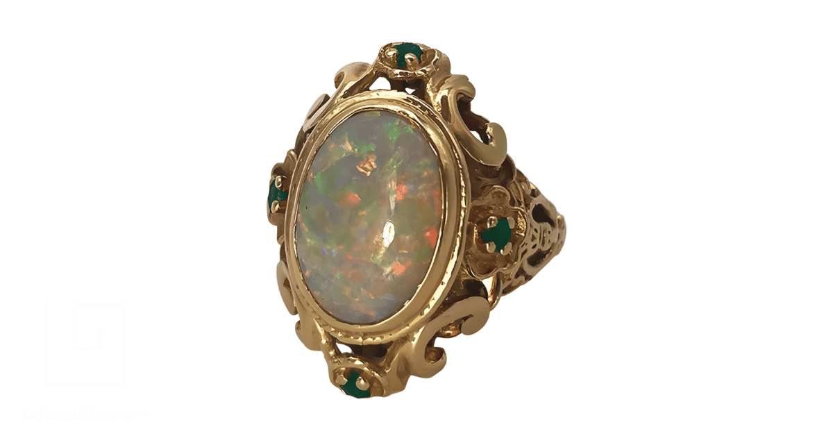 A vintage emerald and opal ring. 