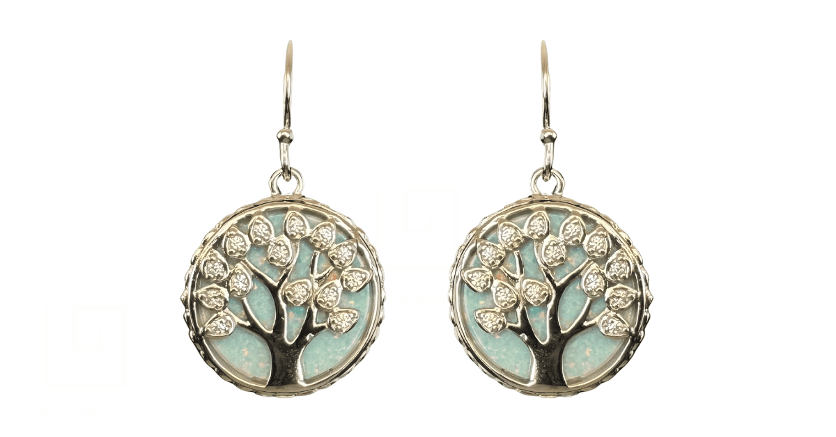 A pair of opal earrings.