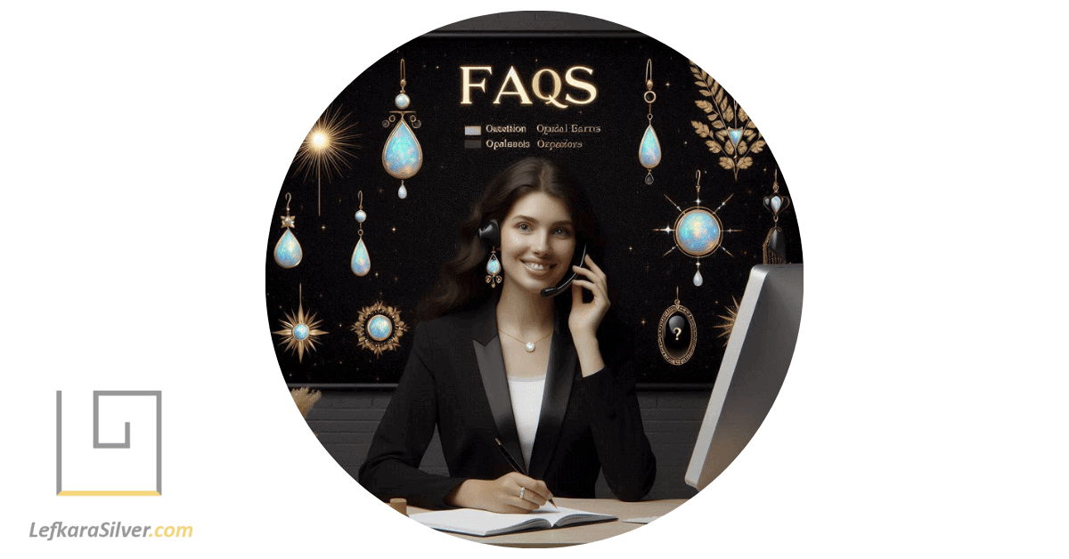 a customer service representative answering FAQs about opal jewelry earrings to a customer over the phone.