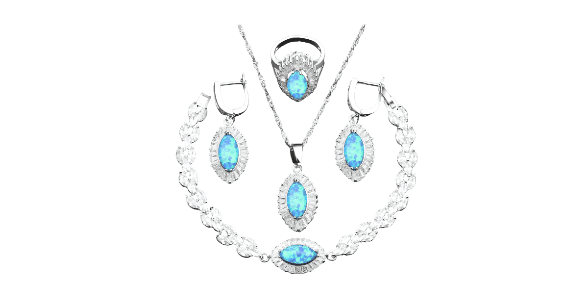 A silver opal jewelry set.