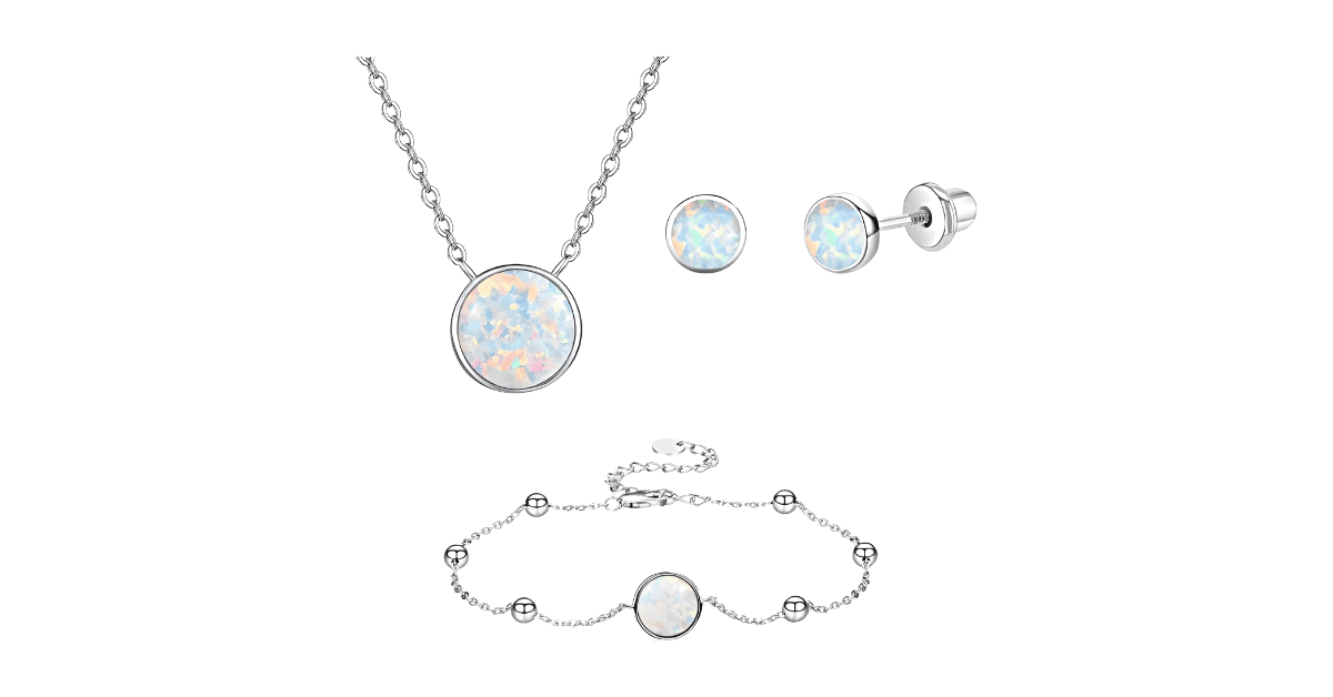 A silver opal jewelry set.