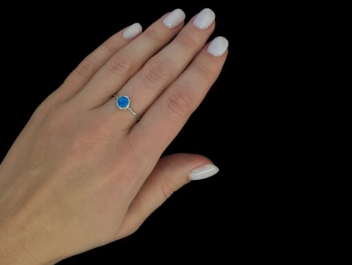 _Birthstone_ Blue Opal Ring Silver Jewelry Wear Shot - Model Shot - Lefkara Silver