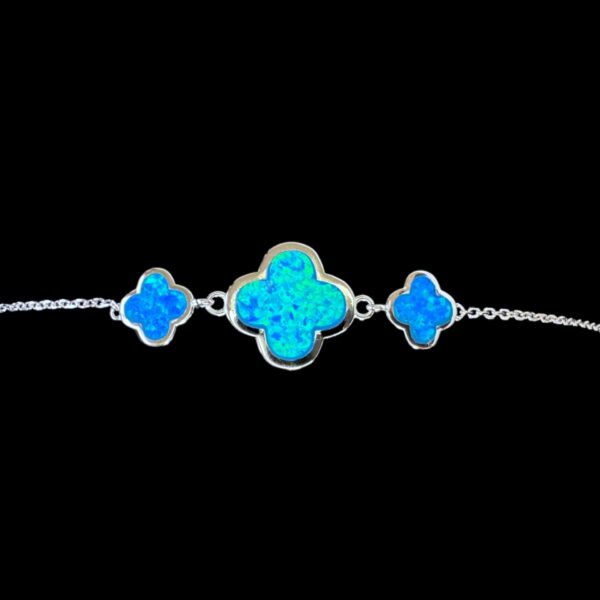 Blue Opal Bracelet Clover Bloom Silver Jewelry Product Shot - Isolated View - Lefkara Silver