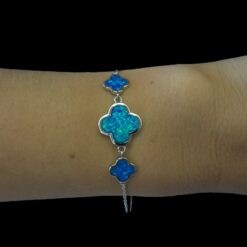 Blue Opal Bracelet Clover Bloom Silver Jewelry Wear Shot - Model Shot - Lefkara Silver