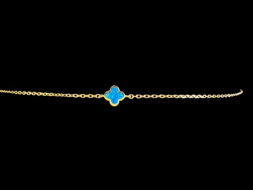 Blue Opal Bracelet Clover Elegance Gold Plated Jewelry Product Shot - Isolated View - Lefkara Silver