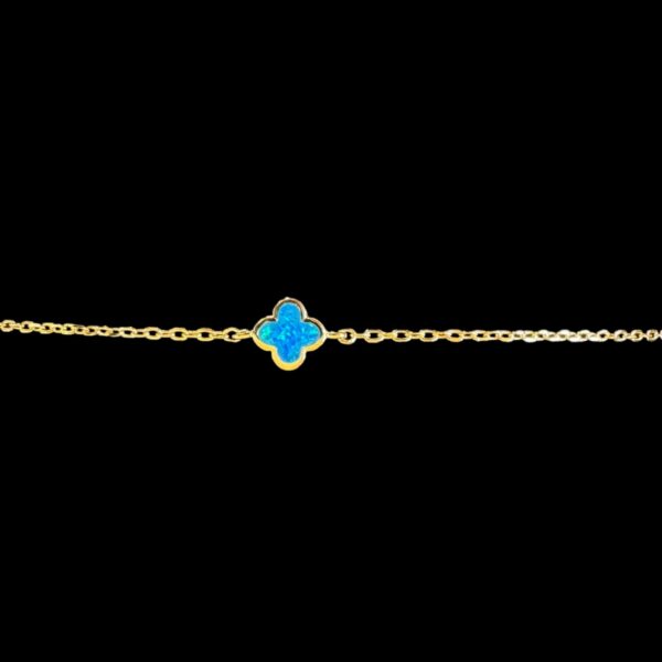 Blue Opal Bracelet Clover Elegance Gold Plated Jewelry Product Shot - Isolated View - Lefkara Silver
