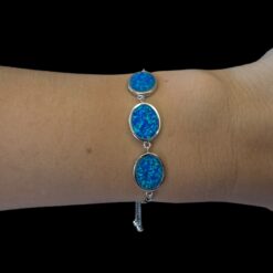 Blue Opal Bracelet Coastal Trio Silver Jewelry Wear Shot - Model Shot - Lefkara Silver