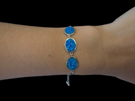 Blue Opal Bracelet Coastal Trio Silver Jewelry Wear Shot - Model Shot - Lefkara Silver