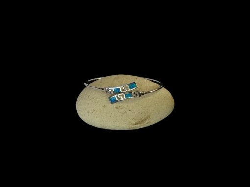 Blue Opal Bracelet Meander Crossover Silver Jewelry Display Shot - Prop Shot - Lefkara Silver