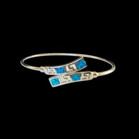 Blue Opal Bracelet Meander Crossover Silver Jewelry Product Shot - Isolated View - Lefkara Silver