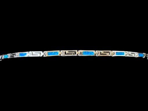 Blue Opal Bracelet Mosaic Tile Silver Jewelry Product Shot - Isolated View - Lefkara Silver