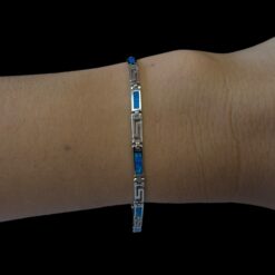 Blue Opal Bracelet Mosaic Tile Silver Jewelry Wear Shot - Model Shot - Lefkara Silver