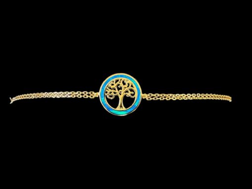 Blue Opal Bracelet Radiant Tree of Life Gold Plated Jewelry Product Shot - Isolated View - Lefkara Silver