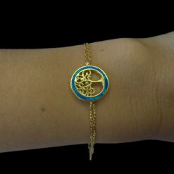 Blue Opal Bracelet Radiant Tree of Life Gold Plated Jewelry Wear Shot - Model Shot - Lefkara Silver