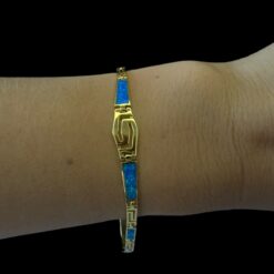 Blue Opal Bracelet Sailing Meander Gold Plated Jewelry Wear Shot - Model Shot - Lefkara Silver