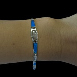 Blue Opal Bracelet Sailing Meander Silver Jewelry Wear Shot - Model Shot - Lefkara Silver