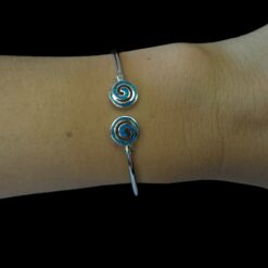 Blue Opal Bracelet Spiral Bangle Silver Jewelry Wear Shot - Model Shot - Lefkara Silver