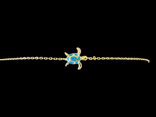 Blue Opal Bracelet Starlight Turtle Gold Plated Jewelry Product Shot - Isolated View - Lefkara Silver