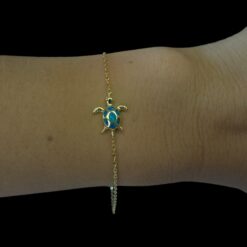 Blue Opal Bracelet Starlight Turtle Gold Plated Jewelry Wear Shot - Model Shot - Lefkara Silver