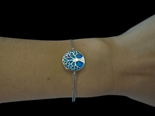 Blue Opal Bracelet Tree of Life Portal Silver Jewelry Wear Shot - Model Shot - Lefkara Silver