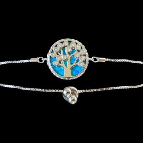 Blue Opal Bracelet Tree of Life Sparkles Silver Jewelry Product Shot - Isolated View - Lefkara Silver