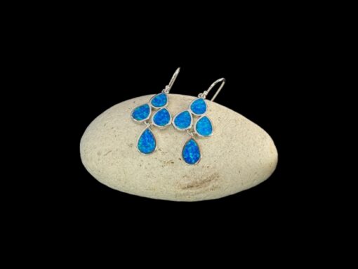 Blue Opal Earrings Chandelier Drops Silver Jewelry Display Shot - Prop Shot - Lefkara Silver