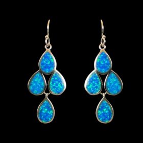 Blue Opal Earrings Chandelier Drops Silver Jewelry Product Shot - Isolated View - Lefkara Silver