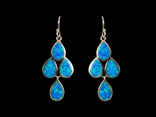 Blue Opal Earrings Chandelier Drops Silver Jewelry Product Shot - Isolated View - Lefkara Silver