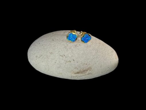 Blue Opal Earrings Clover Studs Gold Plated Jewelry Display Shot - Prop Shot - Lefkara Silver