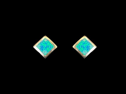 Blue Opal Earrings Diamond Studs Silver Jewelry Product Shot - Isolated View - Lefkara Silver