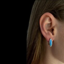 Blue Opal Earrings Marquise lagoon Silver Jewelry Wear Shot - Model Shot - Lefkara Silver