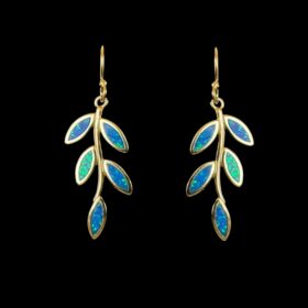 Blue Opal Earrings Nature's Whisper Gold Plated Jewelry Product Shot - Isolated View - Lefkara Silver