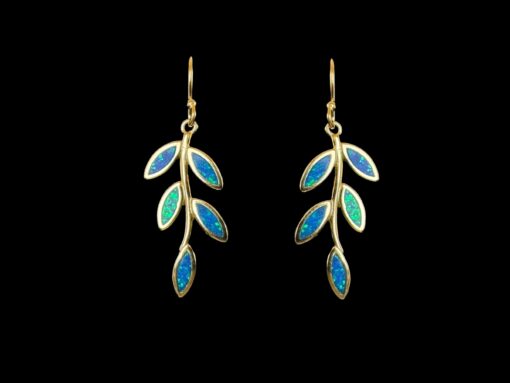 Blue Opal Earrings Nature's Whisper Gold Plated Jewelry Product Shot - Isolated View - Lefkara Silver