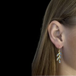 Blue Opal Earrings Nature's Whisper Gold Plated Jewelry Wear Shot - Model Shot - Lefkara Silver