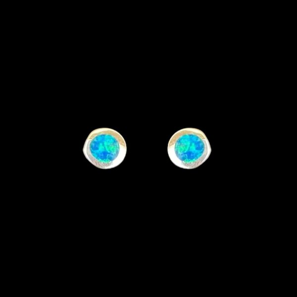 Blue Opal Earrings Radiant Circle Silver Jewelry Product Shot - Isolated View - Lefkara Silver