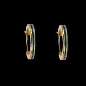 Blue Opal Earrings Sleek Hoops Gold Plated Jewelry Product Shot - Isolated View - Lefkara Silver