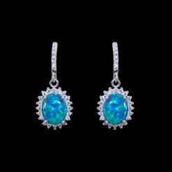 Blue Opal Earrings Sparkling Oval Silver Jewelry Product Shot - Isolated View - Lefkara Silver