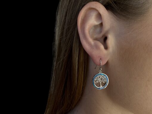 Blue Opal Earrings Tree of Life Halo - Image 2